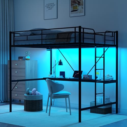 White Twin Loft Bed with Desk and Storage H77654