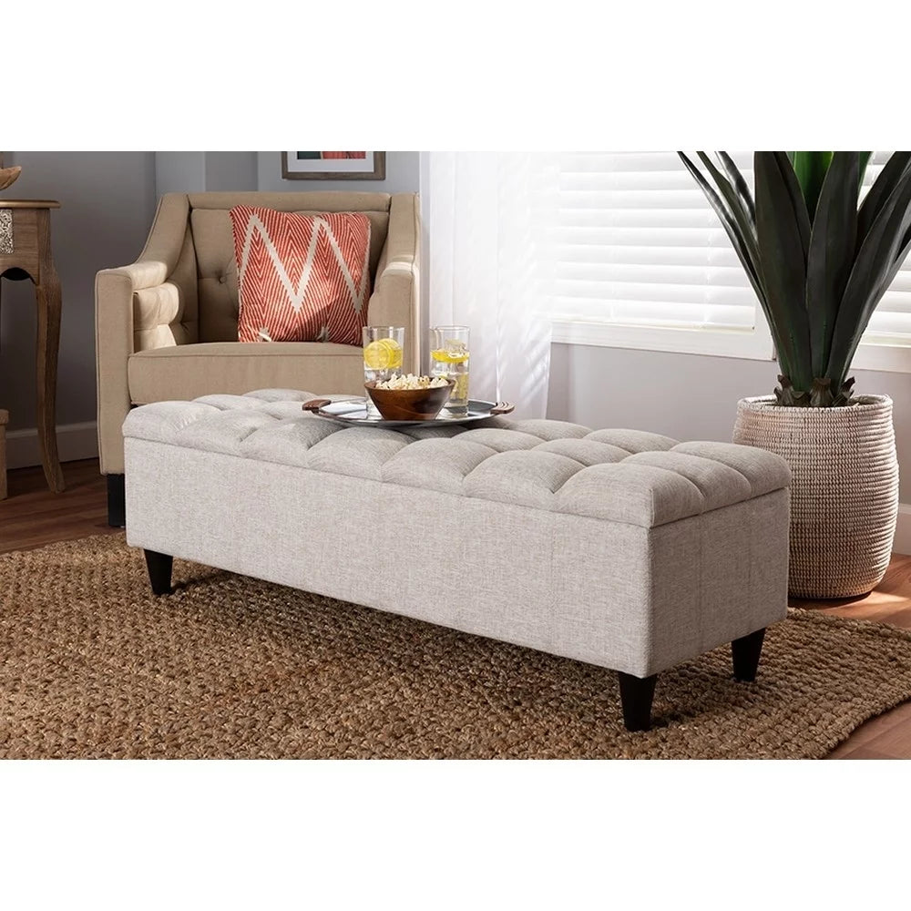 Light Blue Fabric Upholstered Wood Storage Bench Ottoman V160011