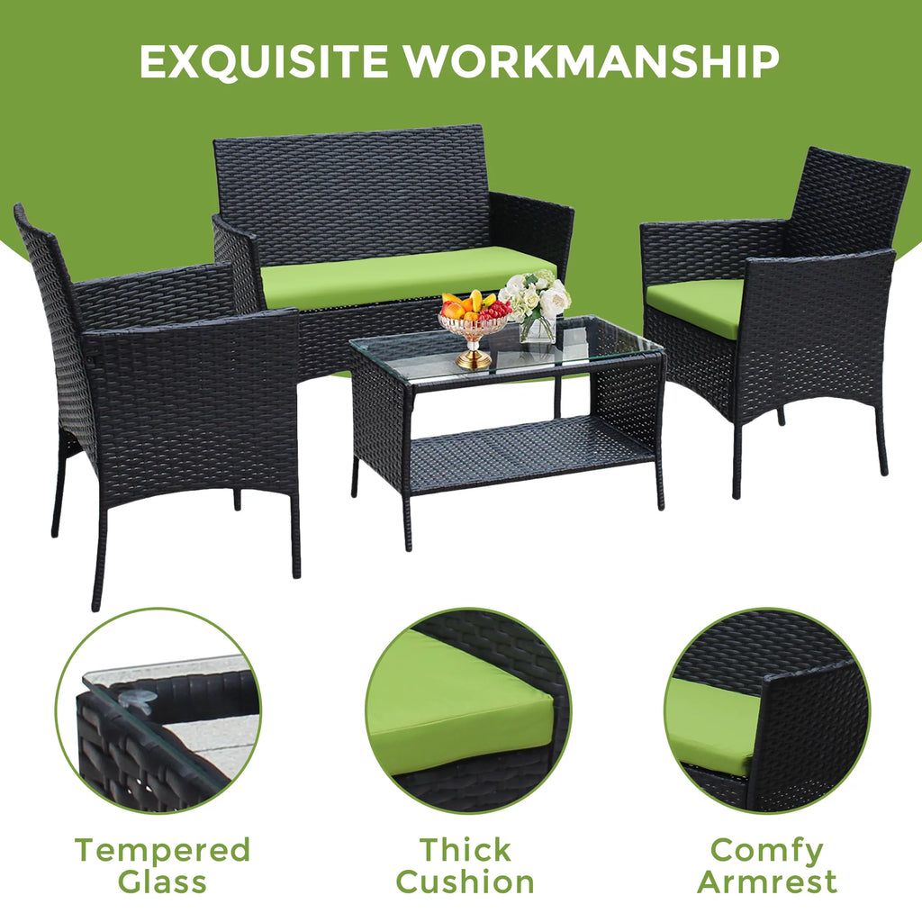 4 Pc PE Rattan Outdoor Furniture Set with Cushions J813283