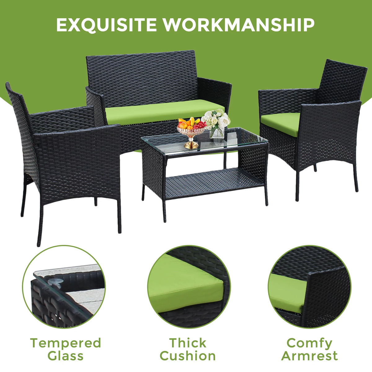 4 Pc PE Rattan Outdoor Furniture Set with Cushions J813283
