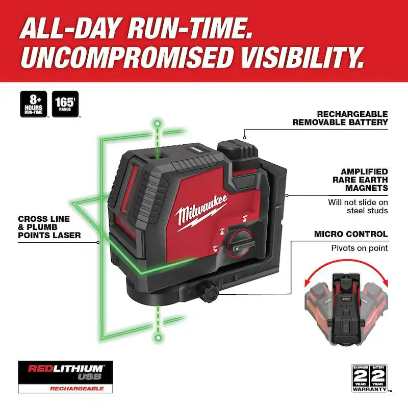 Green 100 ft. Rechargeable Laser Level with Lithium-Ion USB Battery P1692