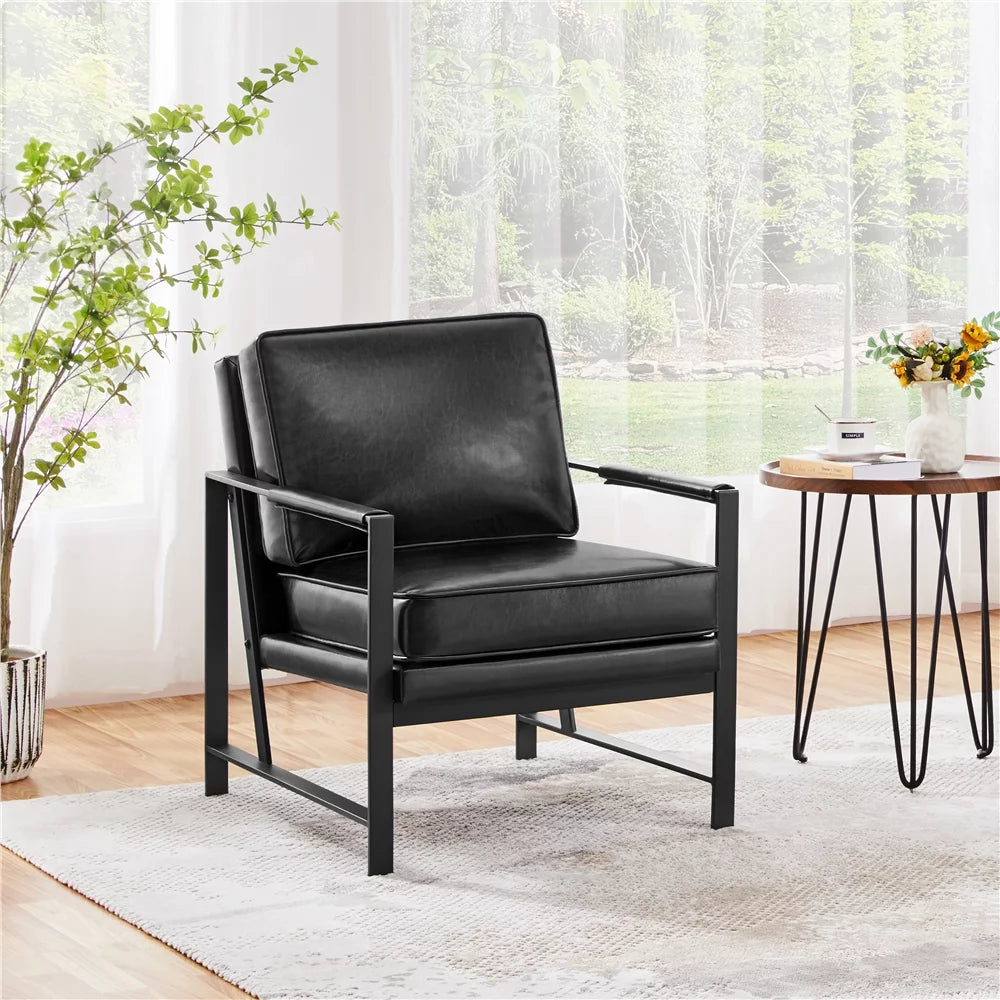 Brown Faux Leather Accent Chair with Metal Frame D473