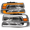 Compatible With Chevy Silverado Suburban Tahoe LED Strip Bar Black Housing Headlights With Signal Bumper Lamps Amber Reflector 4-Pieces K6117