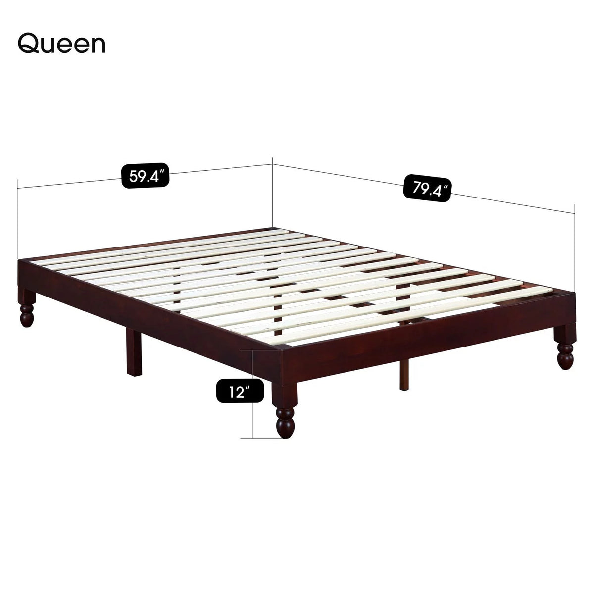 Full Size 12 Inch Solid Wood Platform Bed with Under Bed Storage A40887