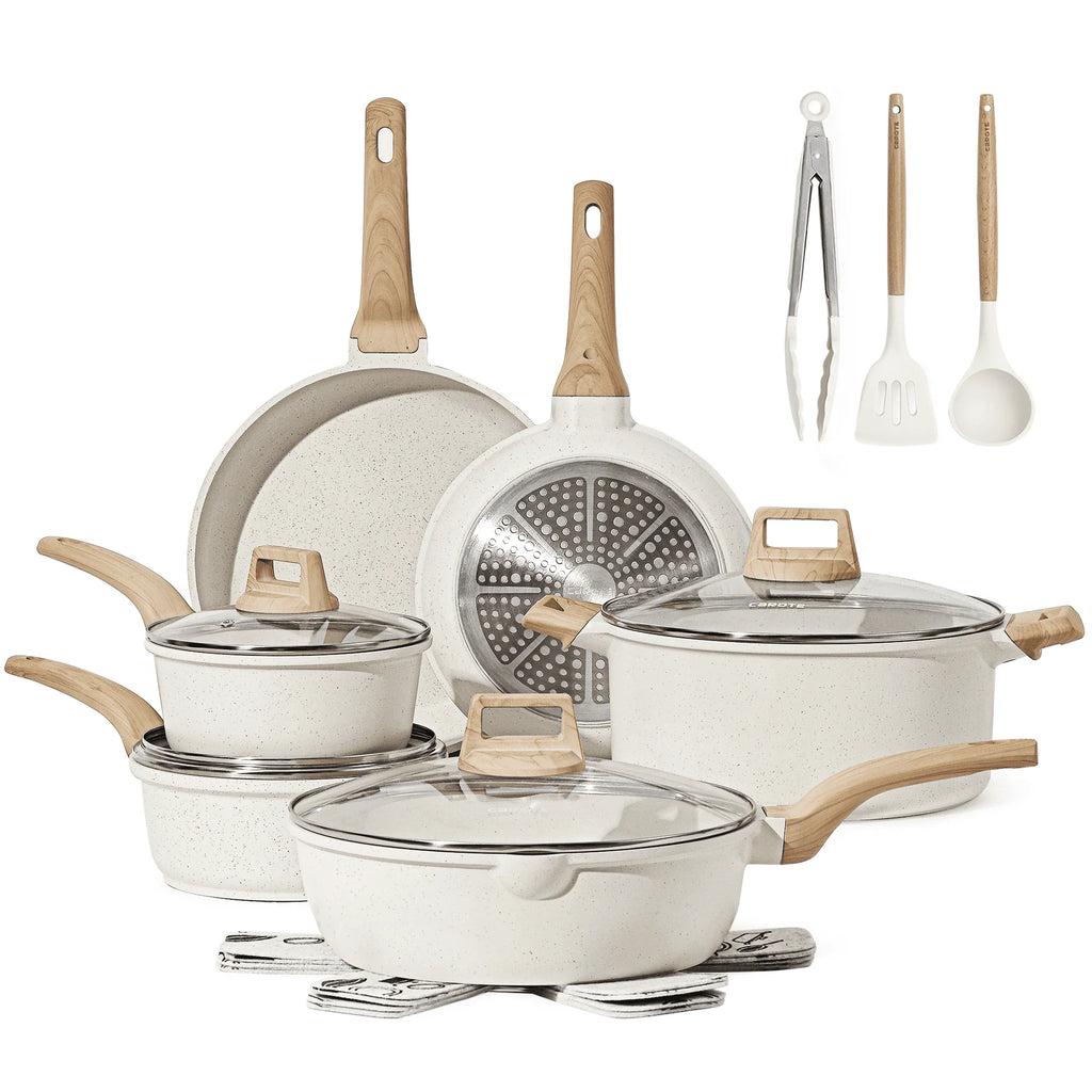 10 Pcs White Nonstick Granite Cookware Set Y1117