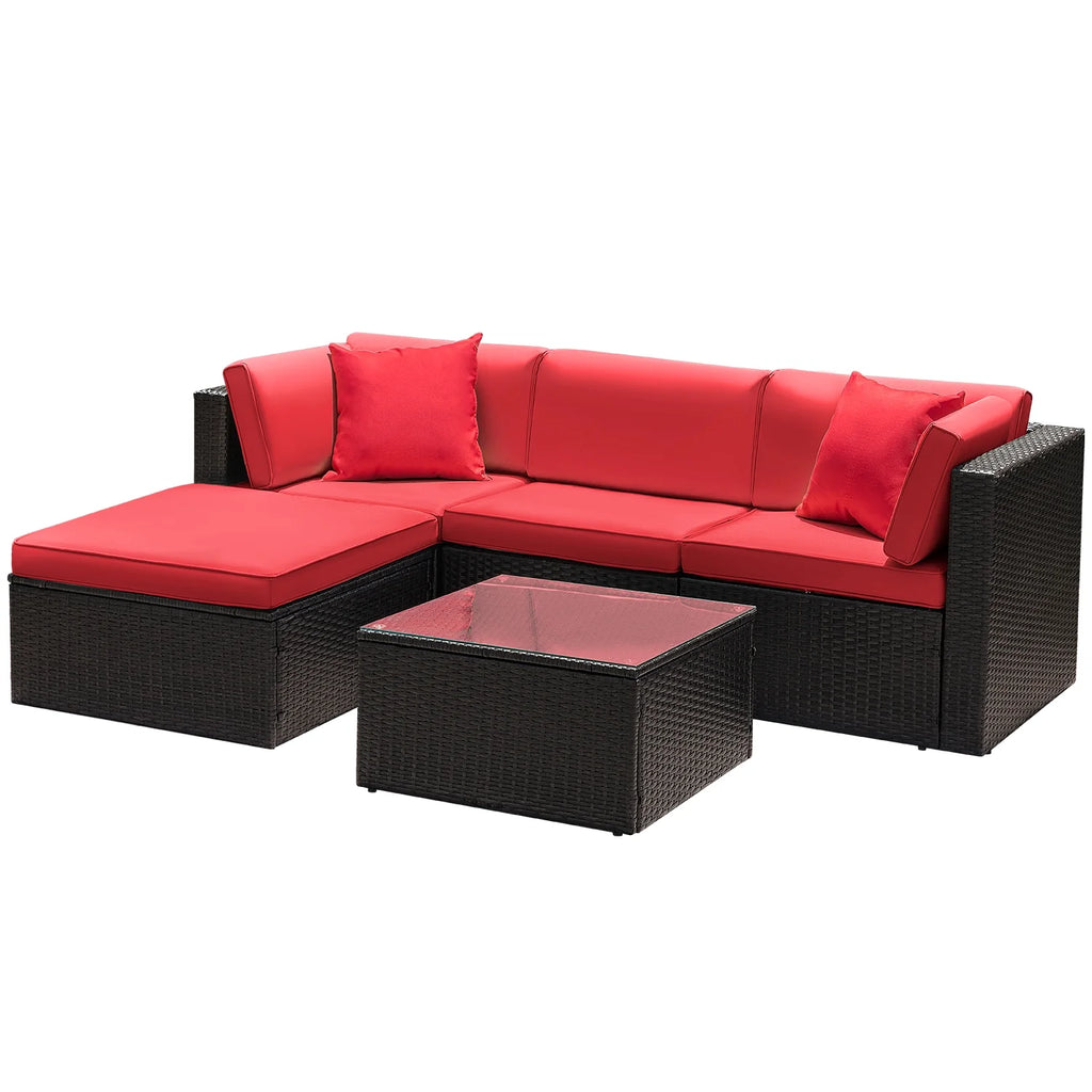 5 Pieces PE Rattan Wicker Patio Sectional Set with Table N13220
