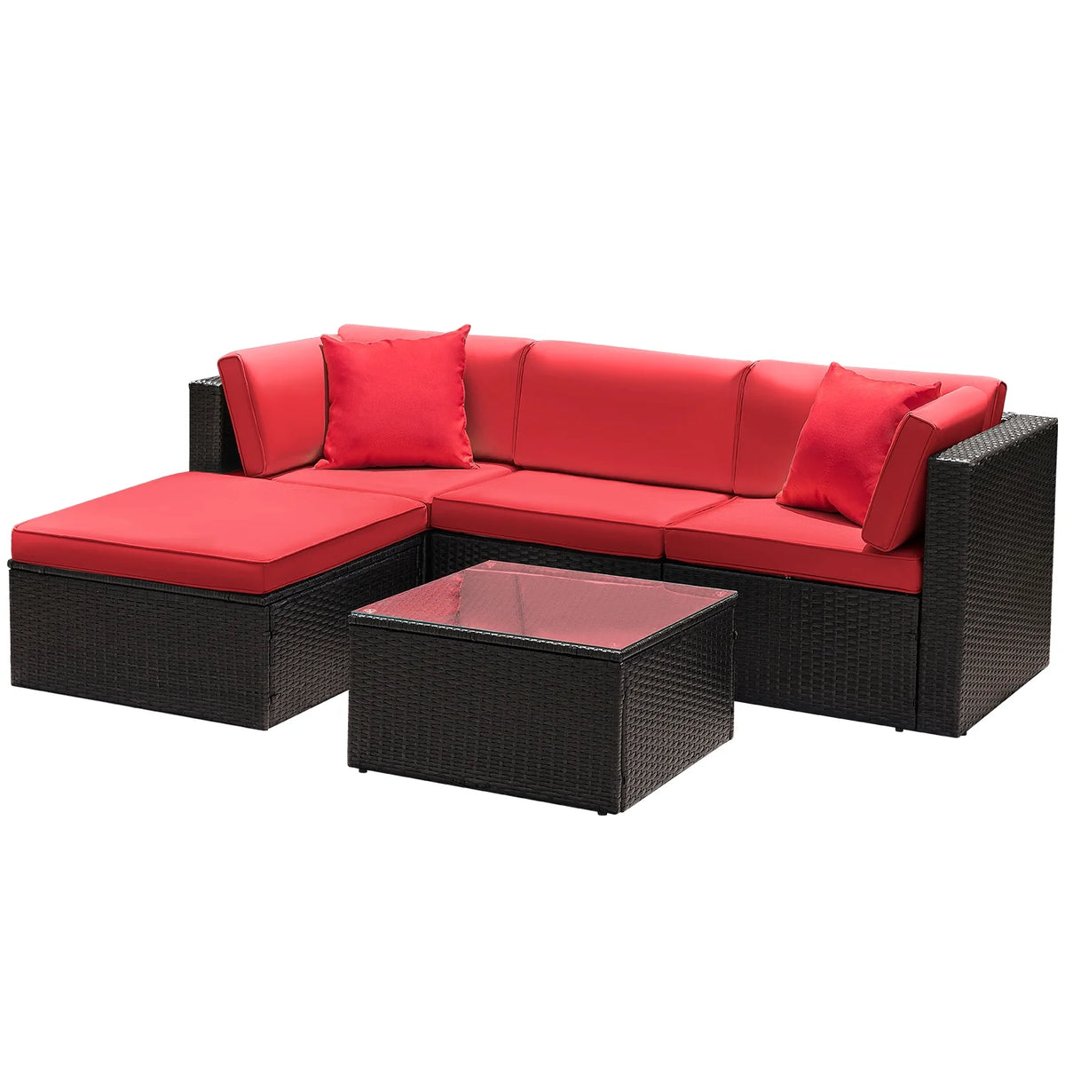 5 Pieces PE Rattan Wicker Patio Sectional Set with Table N13220
