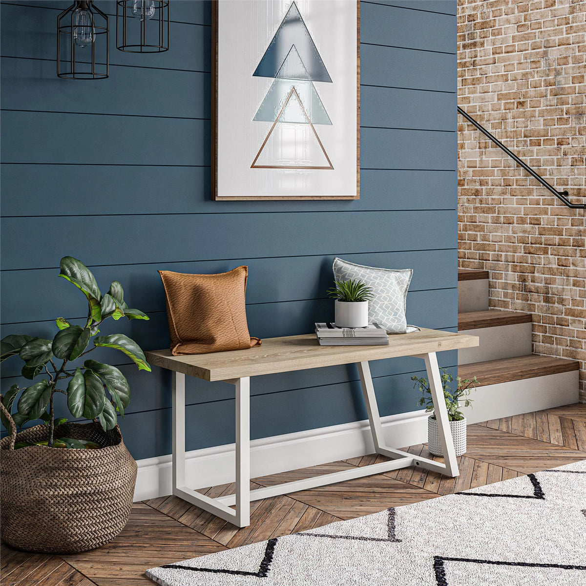 White Entryway Bench J480218