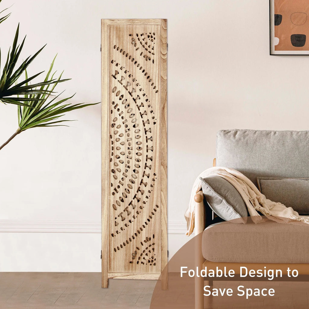 Carved Wood Room Divider and Folding Privacy Screen B32374