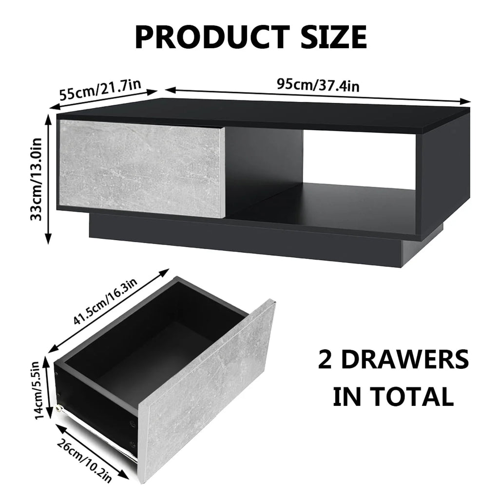 Black High Gloss LED Coffee Table with Drawer C574427