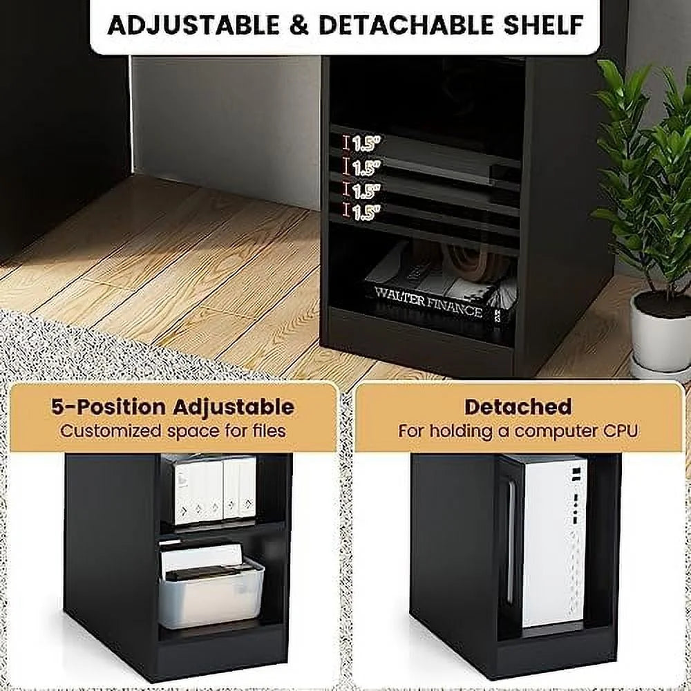 Black Computer Desk with Drawers and Shelves V570600
