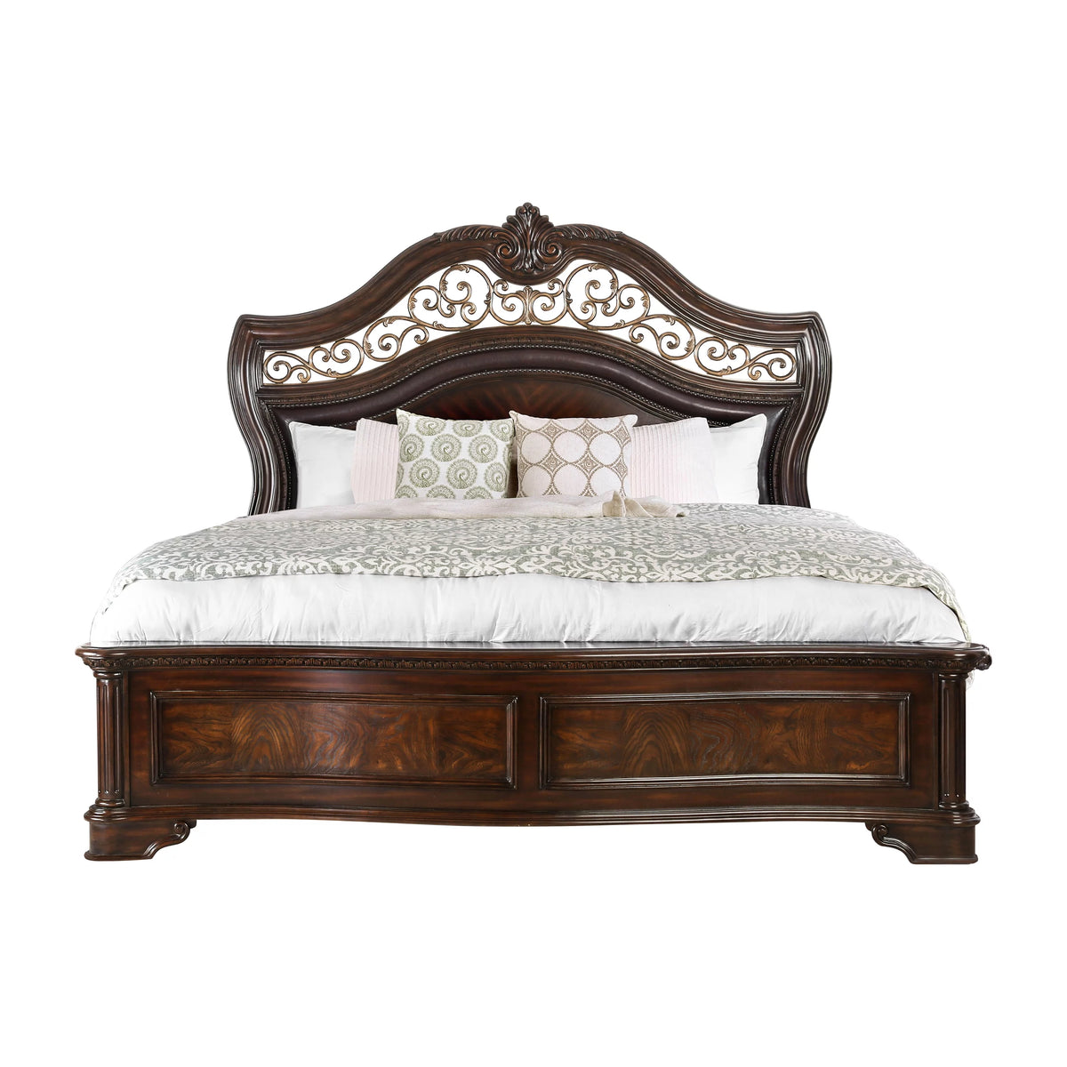 Queen Brown Cherry Wood Panel Bed G2493