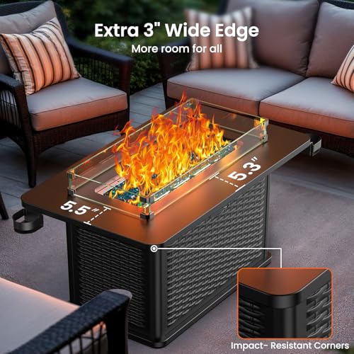43 Inch Propane Fire Pit Table with Glass Rocks and Cover F9563