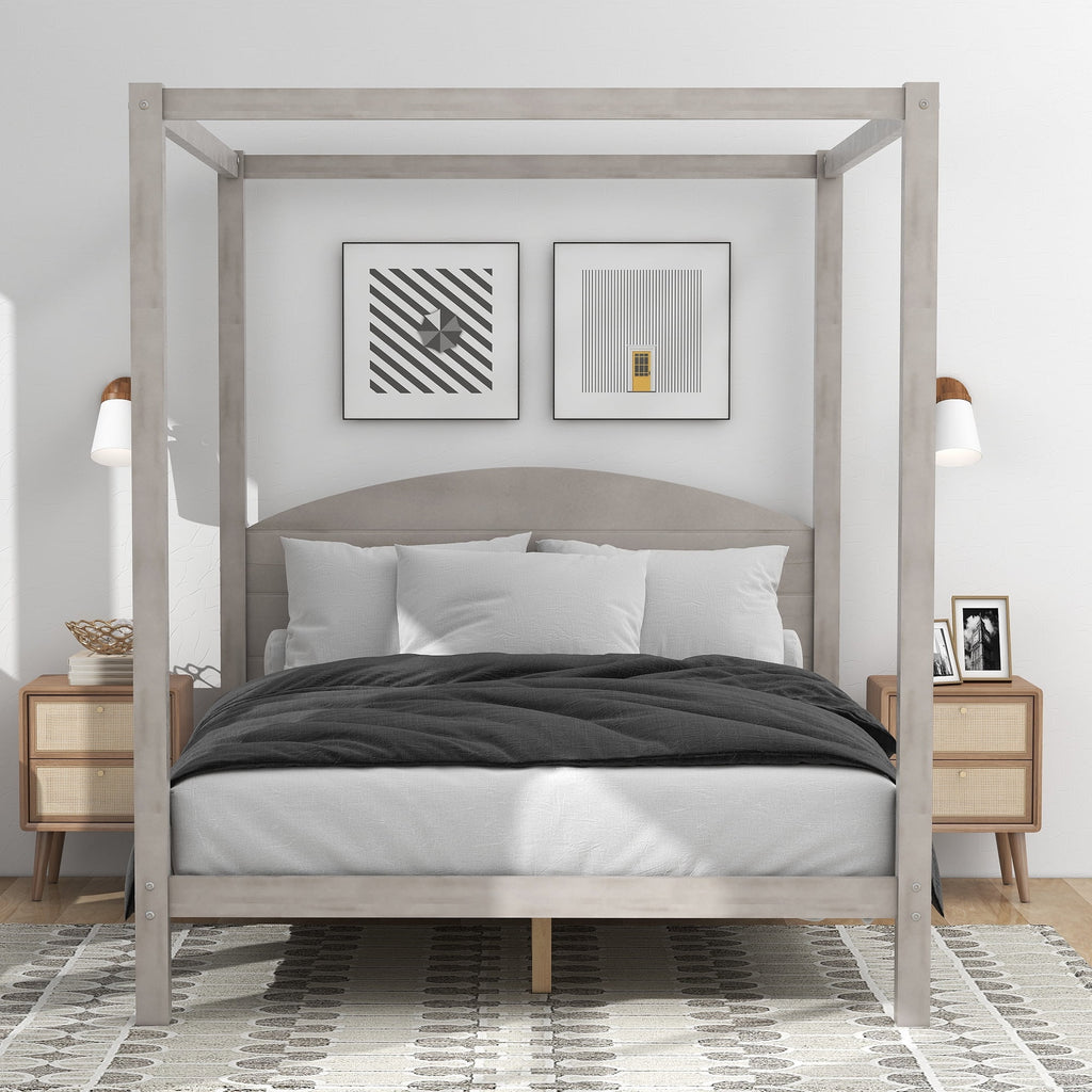 Queen Size Canopy Platform Bed with Headboard U64502