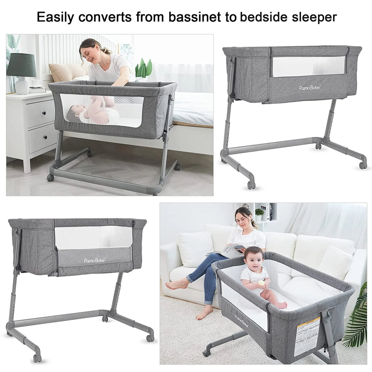 Grey Bassinet with Wheels and Folding Frame G523348