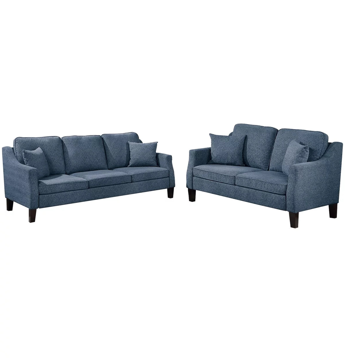 2 Piece Sofa and Loveseat Set with 4 Throw Pillows Navy Blue I756