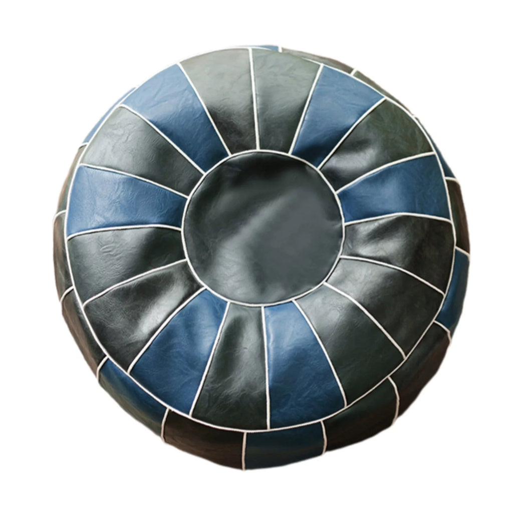 Blue Round Pouf Cover Ottoman Cushion D693