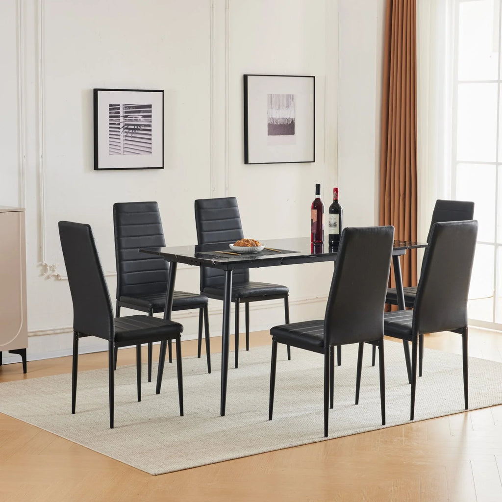 Black Faux Marble Dining Table Set for 6 S86837