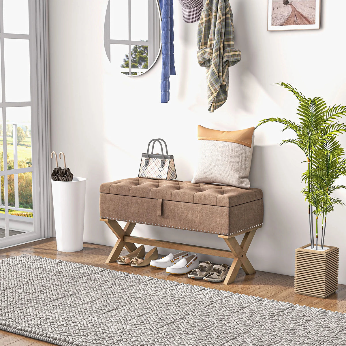 Upholstered Bench with Wood Legs Z17196