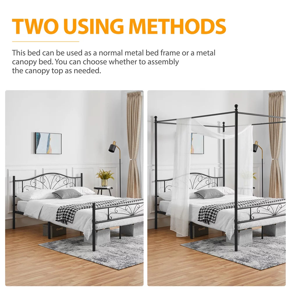 Queen Size Black Metal Canopy Platform Bed G229