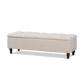 Light Blue Fabric Upholstered Wood Storage Bench Ottoman V160011