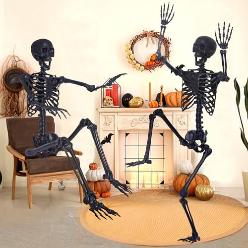 5.4Ft Posable Skeleton with Movable Joints and 2PC Black Feathered Crows U704901