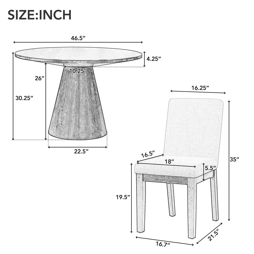 White 5 Piece Round Wood Dining Table Set with 4 Upholstered Chairs F754808