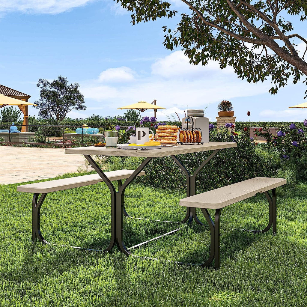 Heavy-Duty Outdoor Picnic Table Set Black H755473