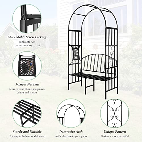 Heavy Duty Metal Garden Arch with Seat Bench S54323