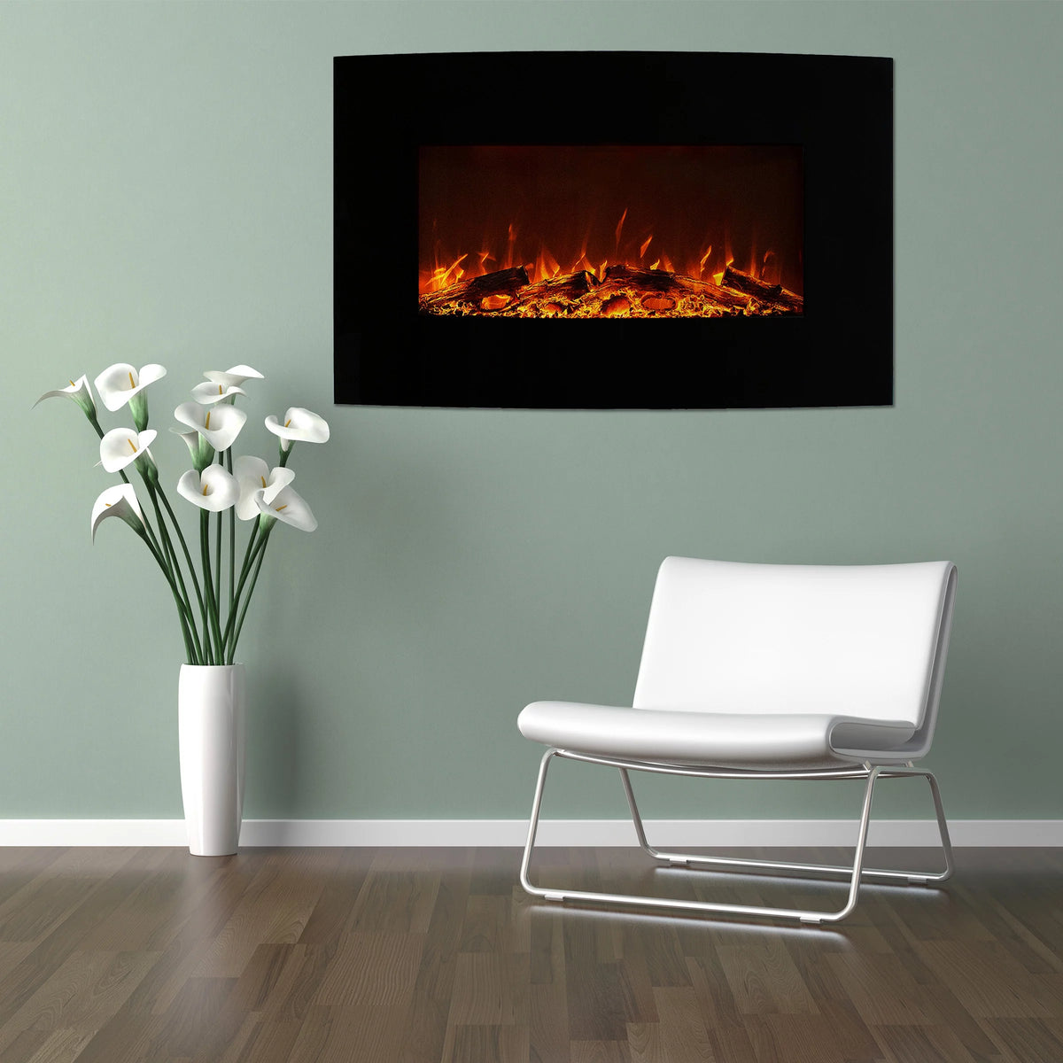 36-inch Wall Mount Curved Electric Fireplace with Remote F414710