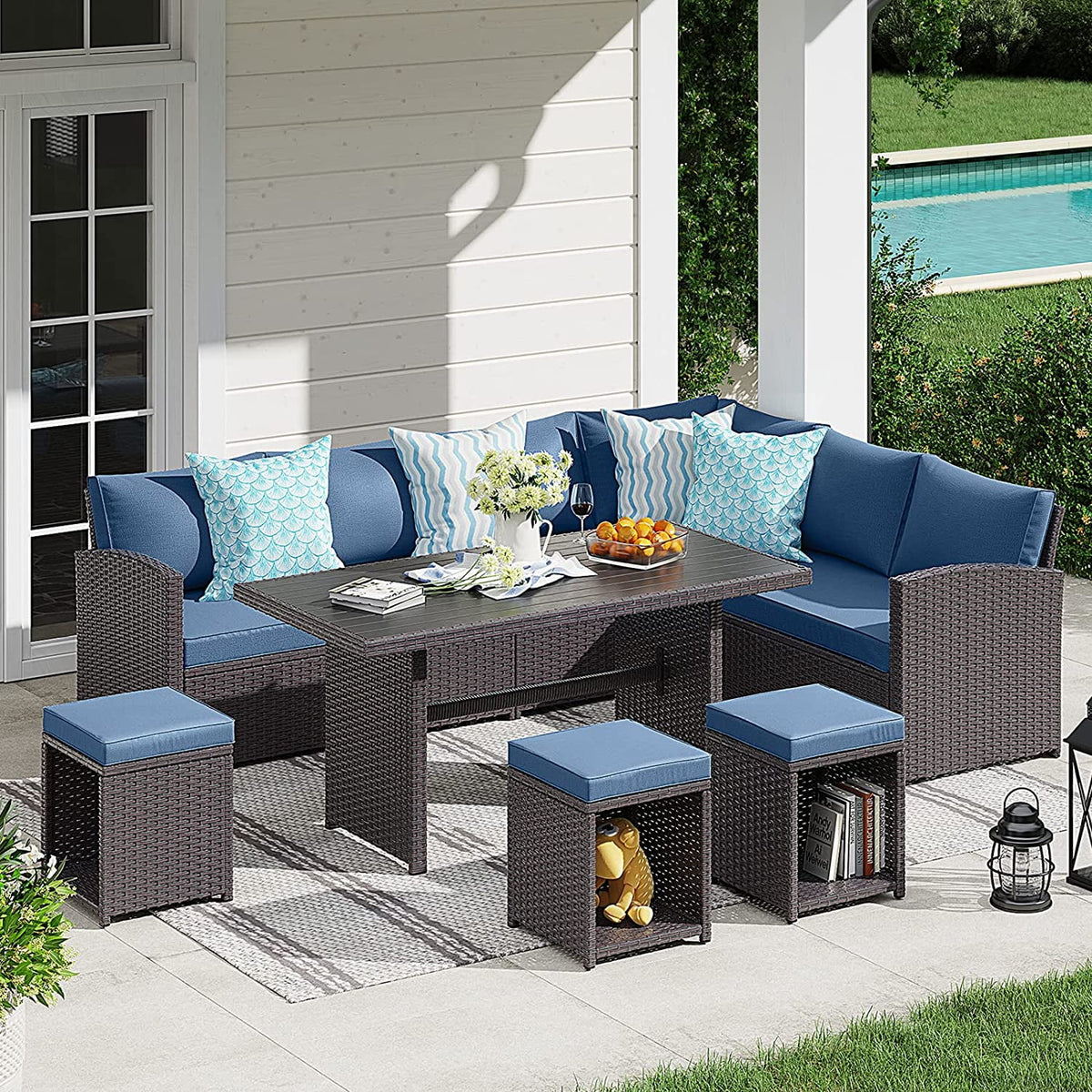 7 Pieces PE Rattan Wicker Patio Sofa Set C9626