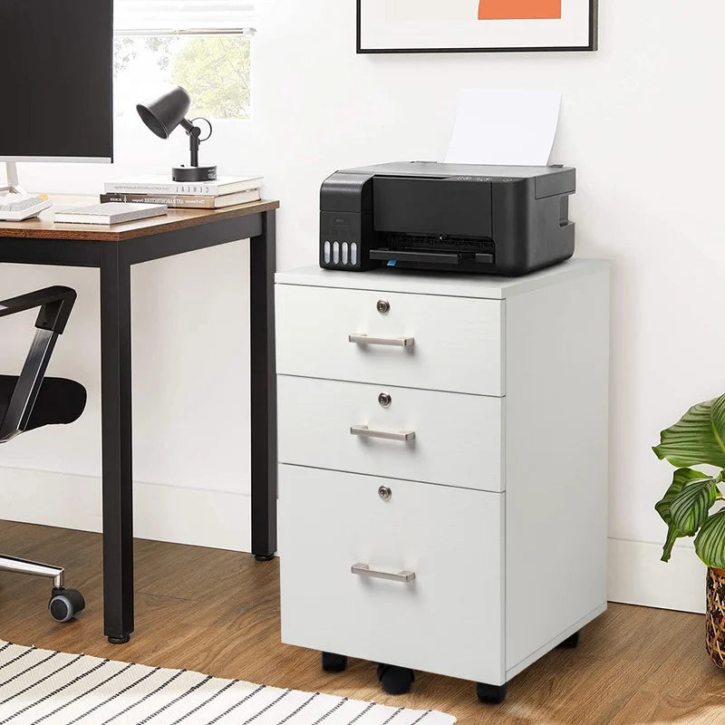 White 3 Drawer File Cabinet with Lock M7034