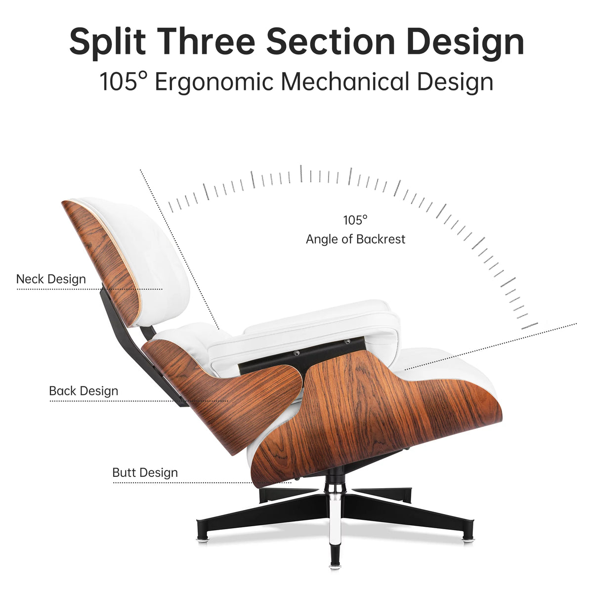 Mid Century Top Grain Leather Lounge Chair and Ottoman Set T4513
