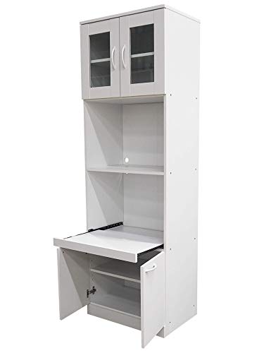 White Tall Kitchen Pantry Microwave Storage Cabinet X571589