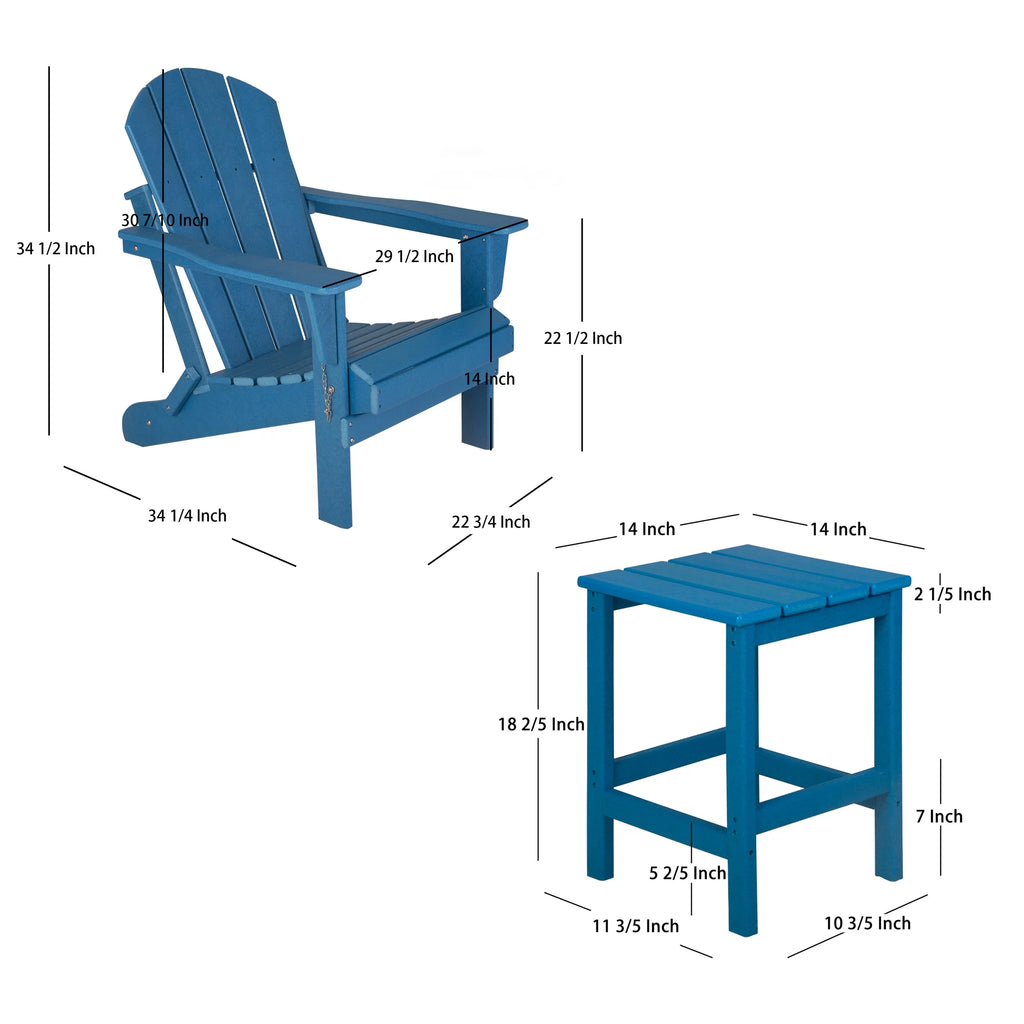 Black 3-Pieces Outdoor Patio Furniture Set Plastic Adirondack Chair Set of 2 with Coffee Table A812