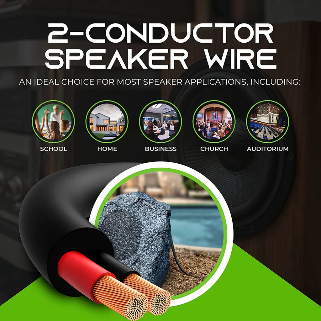 16/2 Tinned OFC 2-Conductor Speaker Cable Wire 100-ft, Black Q2282