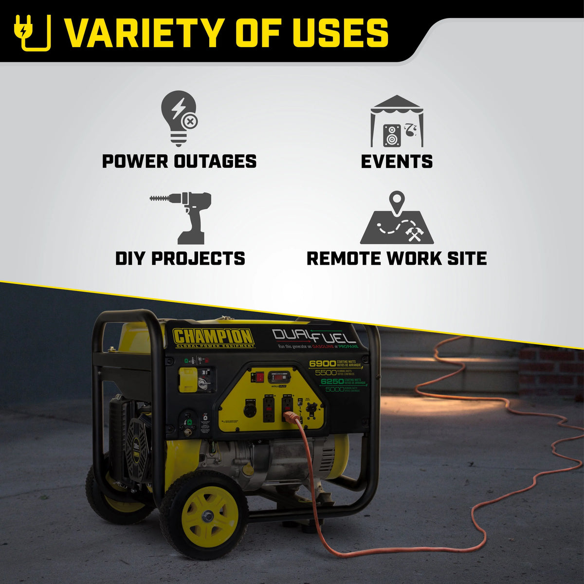 5500 Watt Dual Fuel Portable Generator with Wheel Kit Q140100