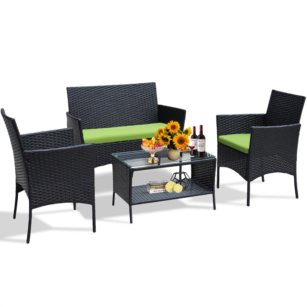 4 Pc PE Rattan Outdoor Furniture Set with Cushions J813283