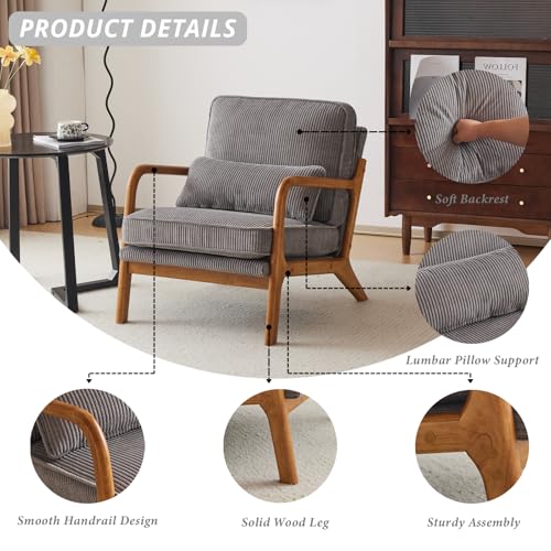 Corduroy Upholstered Accent Chair with Pillow L590