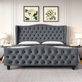 Queen Size Beige Velvet Tufted Upholstered Platform Bed Frame L260819