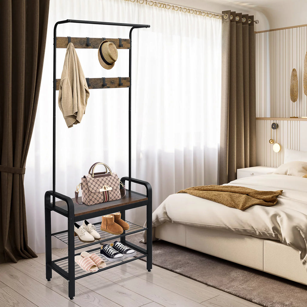 Freestanding Coat Rack with Shoe Bench F30315