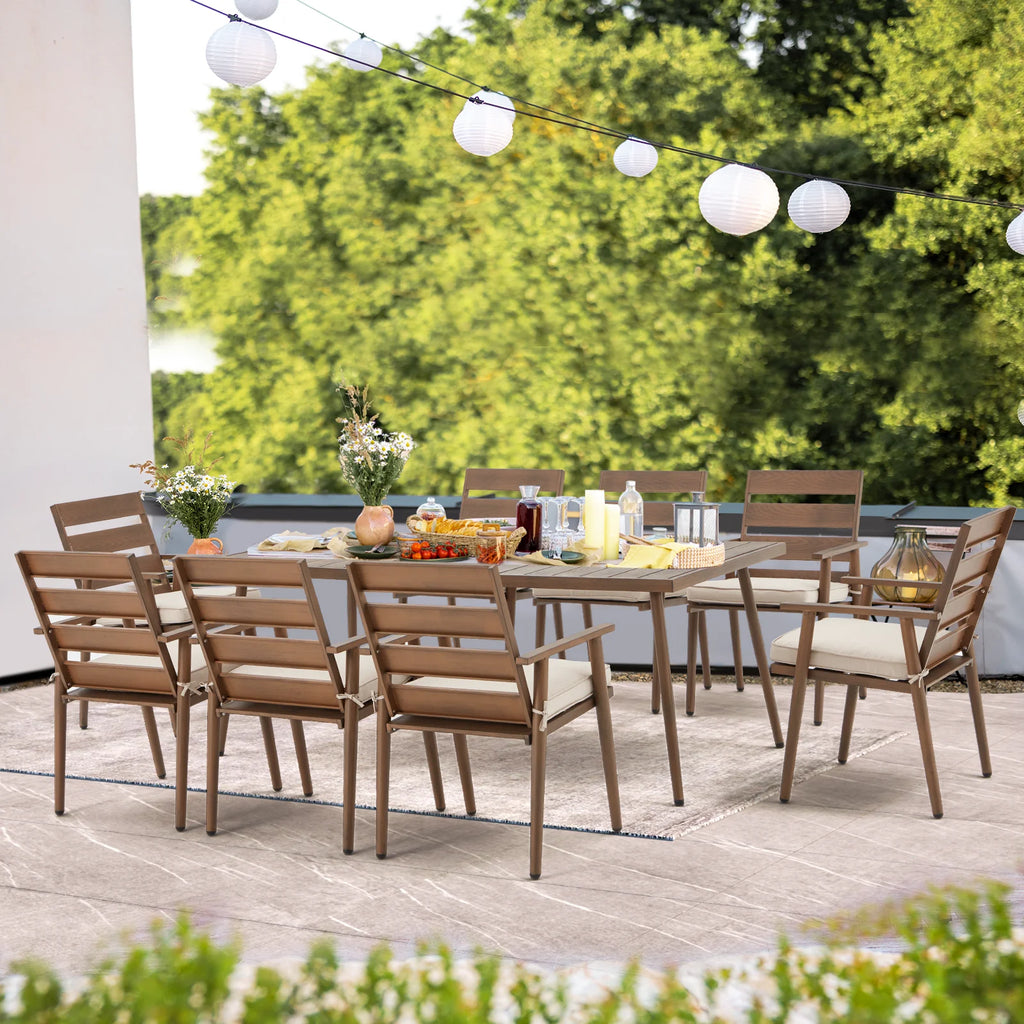 9 Pieces Outdoor Dining Set Metal Table and Chairs with Cushions W7144