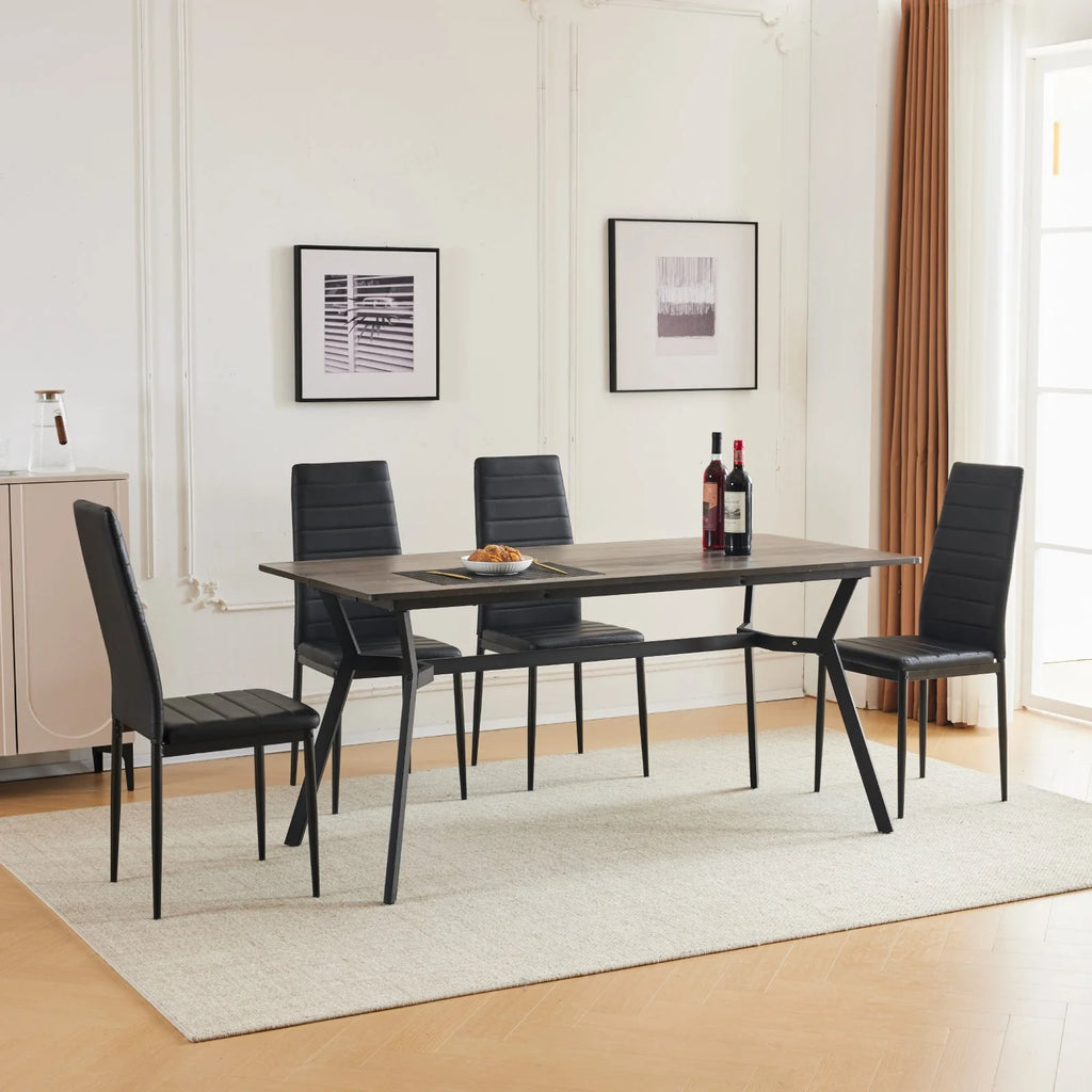 Black Faux Marble Dining Table Set for 6 S86837