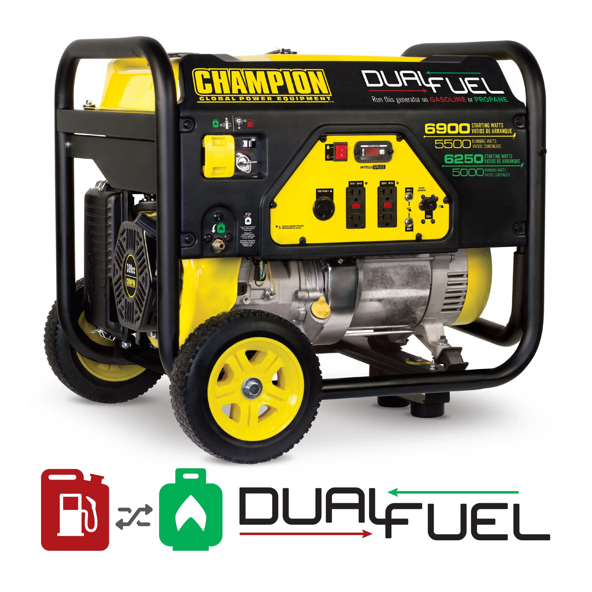5500 Watt Dual Fuel Portable Generator with Wheel Kit Q140100