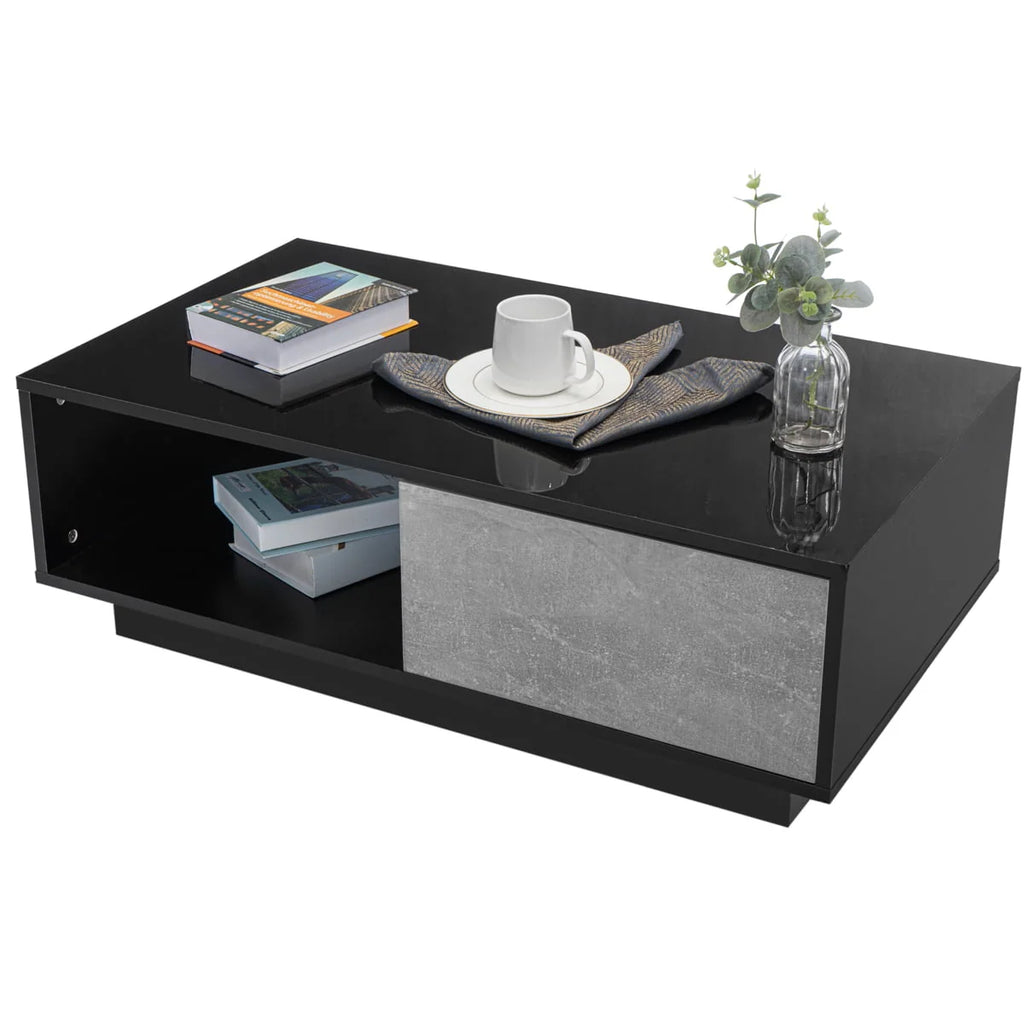 Black High Gloss LED Coffee Table with Drawer C574427