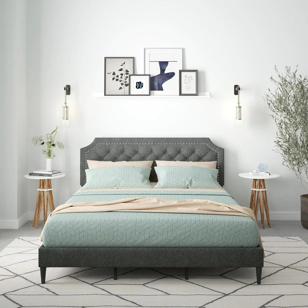 Gray California King Upholstered Platform Bed E148920