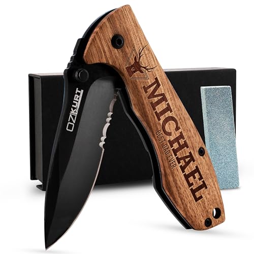 Personalized Engraved Oak Wood Pocket Knife R5576