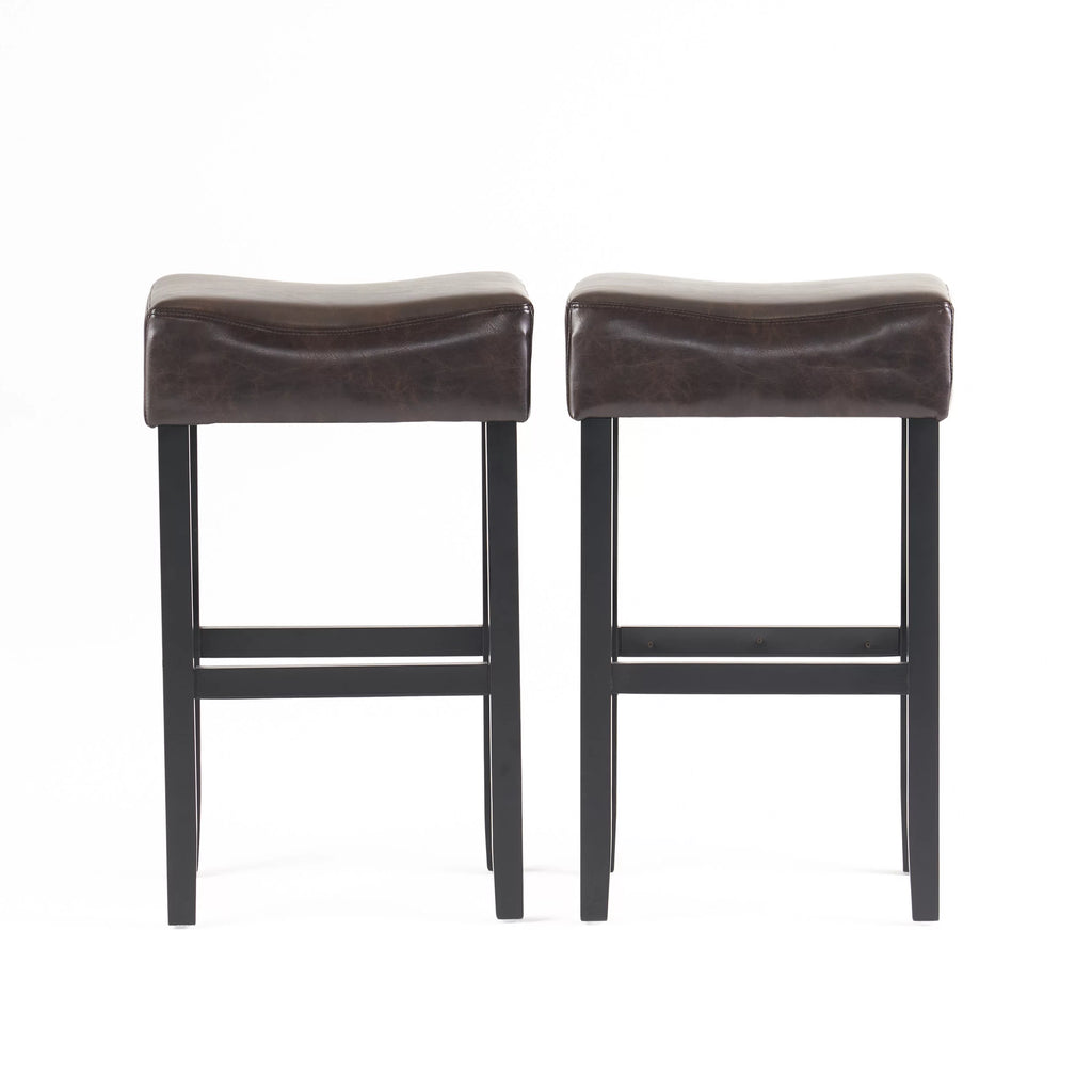 Brown Bonded Leather Backless Bar Stool Set of 2 U248