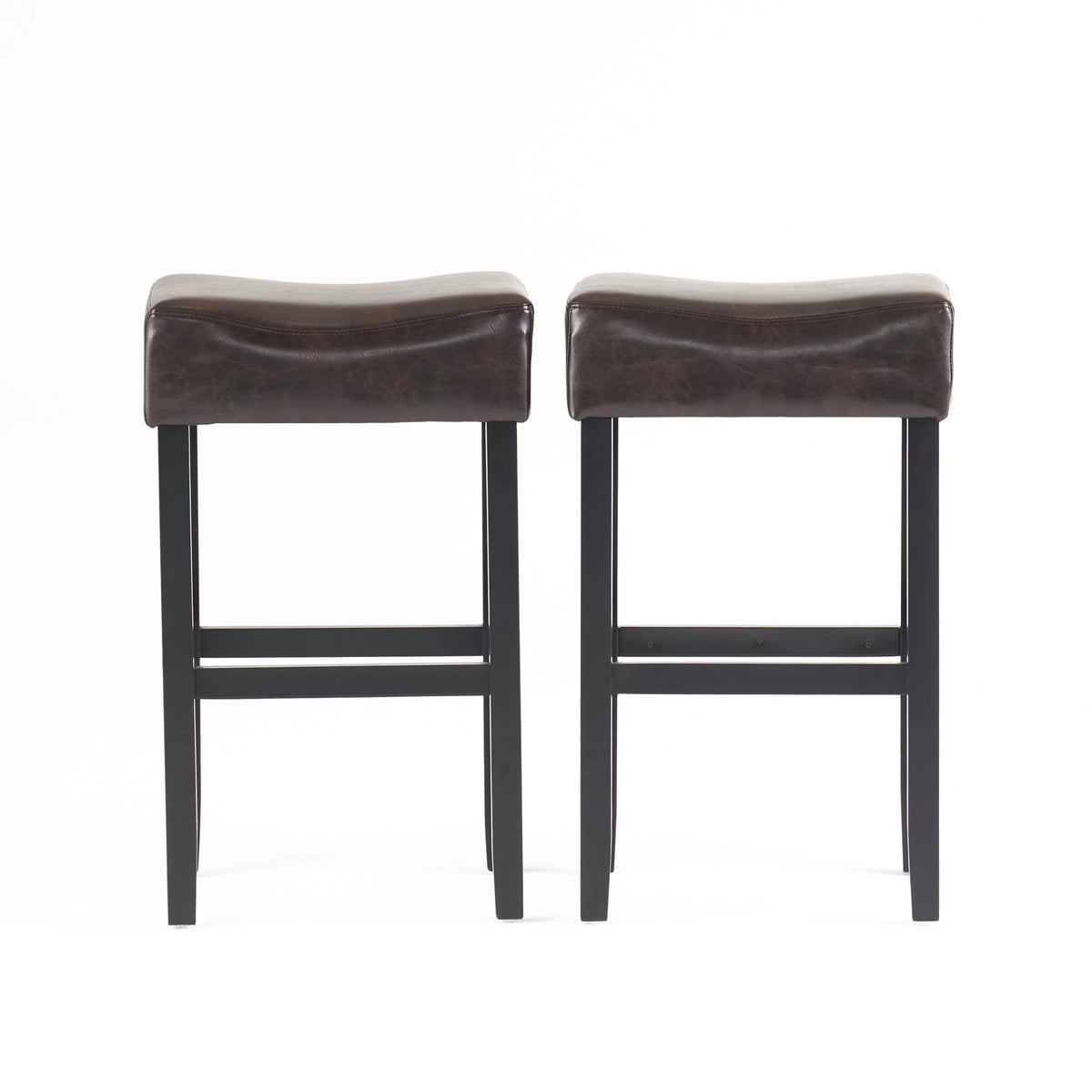 Brown Bonded Leather Backless Bar Stool Set of 2 U248