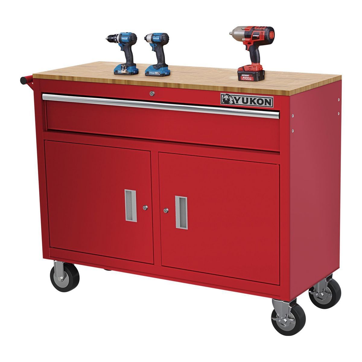 46 in. Mobile Workbench with Solid Wood Top J55266